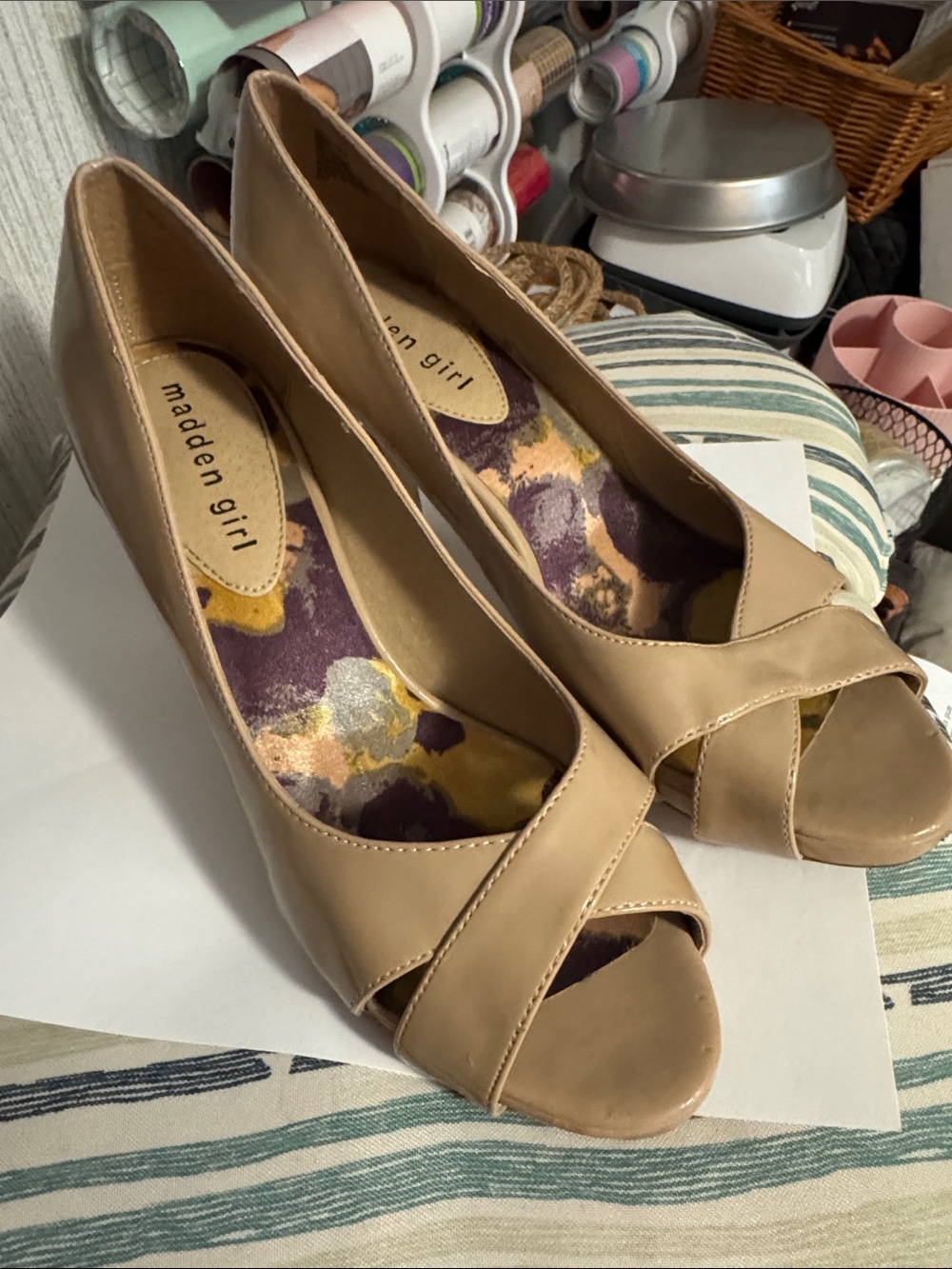 Elegant Madden Girl 3" High-Heeled Cream or Beige 8.5 8 1/2 Open-Toed Dress 👠!